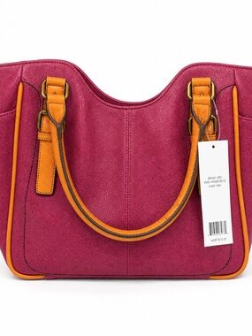 NWT Alta 2024 Berry Magenta Satchel Bag Tan Trim MN58103-S2